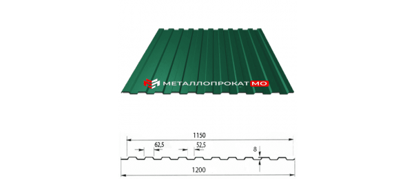 Профнастил С8 Ral 6005 зеленый 1200х2000 в Мытищах